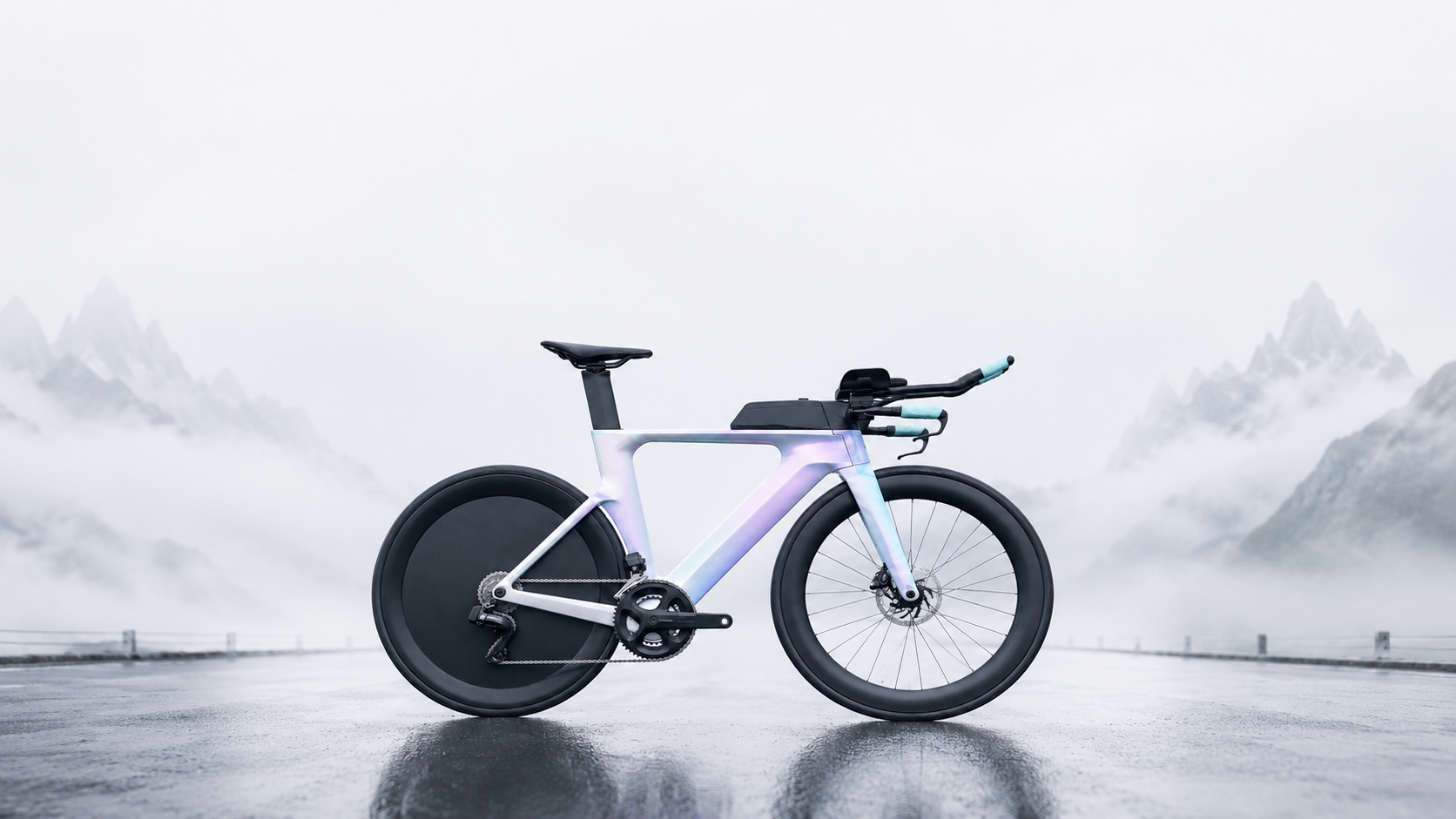 Race bike staged on a mountain road.